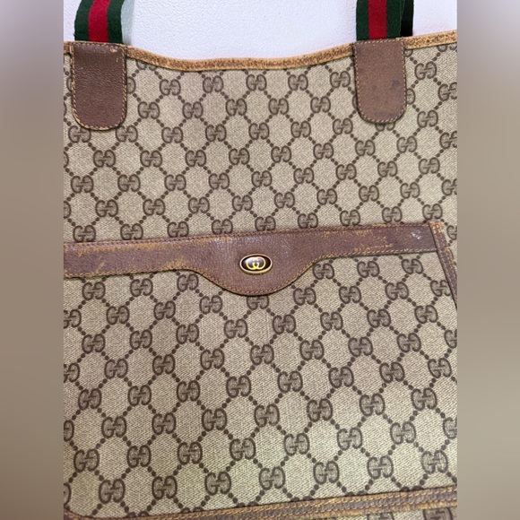 Gucci GG Supreme Sherry Line Tote Bag Handbag Brown 39 02 003 Canvas From Texas - Picture 4 of 14